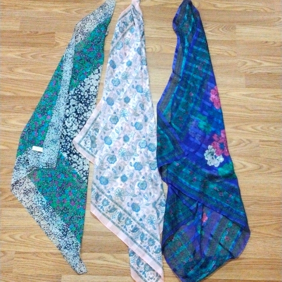 Vintage Accessories - Bundle Lot of 3 Vintage Sheer Scarves, Retro Accessories, Rockabilly, Pin-up,